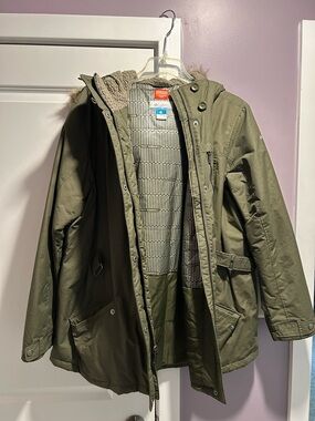 Columbia Olive Green Parka Jacket with Detachable Fur Hood